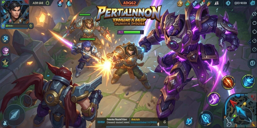Tangkapan layar menunjukkan pertarungan seru antara dua tim dalam gameplay MOBA.