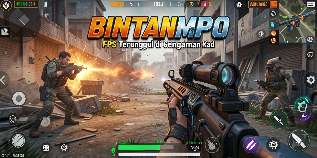 Screenshot gameplay BINTANGMPO menampilkan pertempuran intens FPS.