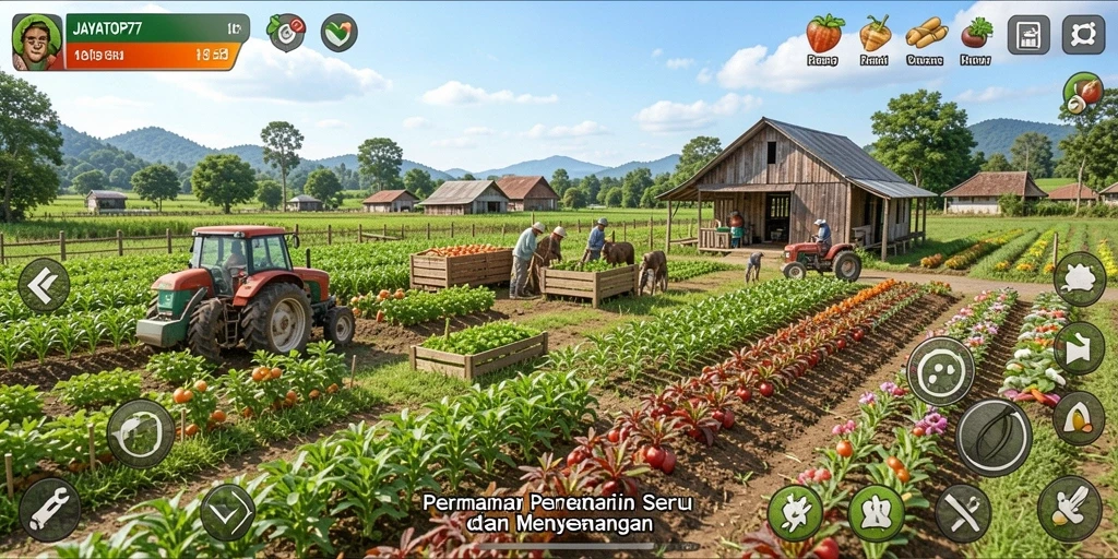 Tampilan gameplay menarik dalam JAYATOP77 yang menggambarkan aktivitas pertanian.