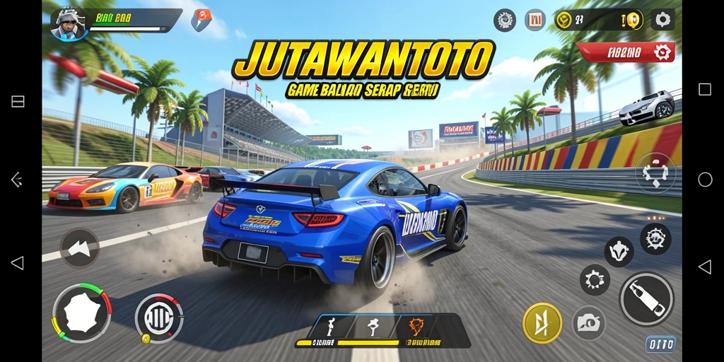 Screenshot gameplay JUTAWANTOTO menampilkan momen balap yang mendebarkan.