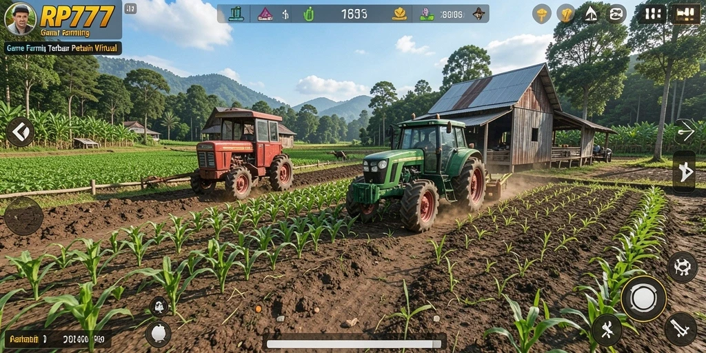 Tangkapan layar gameplay RP777 menampilkan aktivitas bertani yang seru dan interaktif.